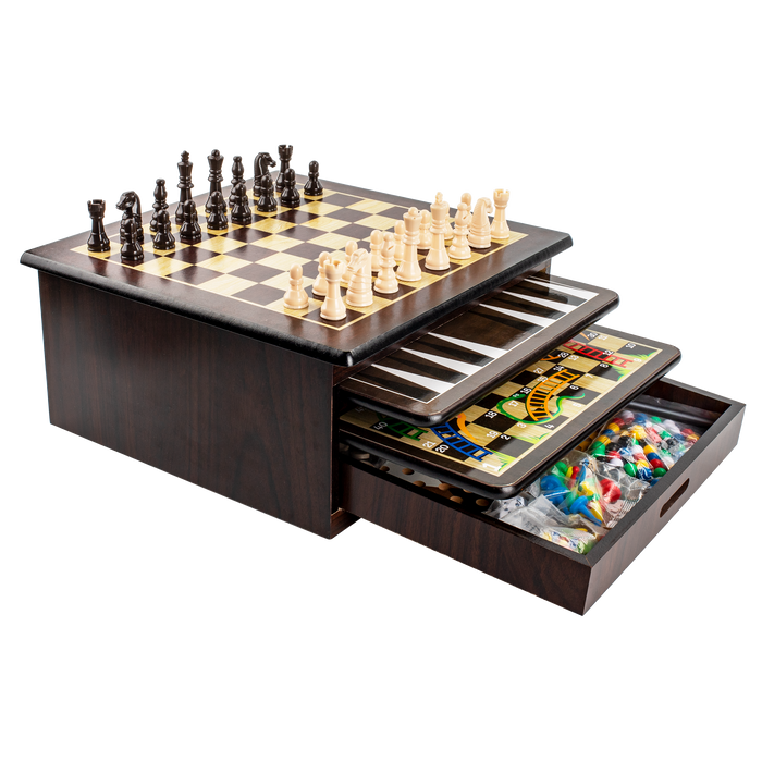 10-in-1 Wooden Board Games Set with Drawer