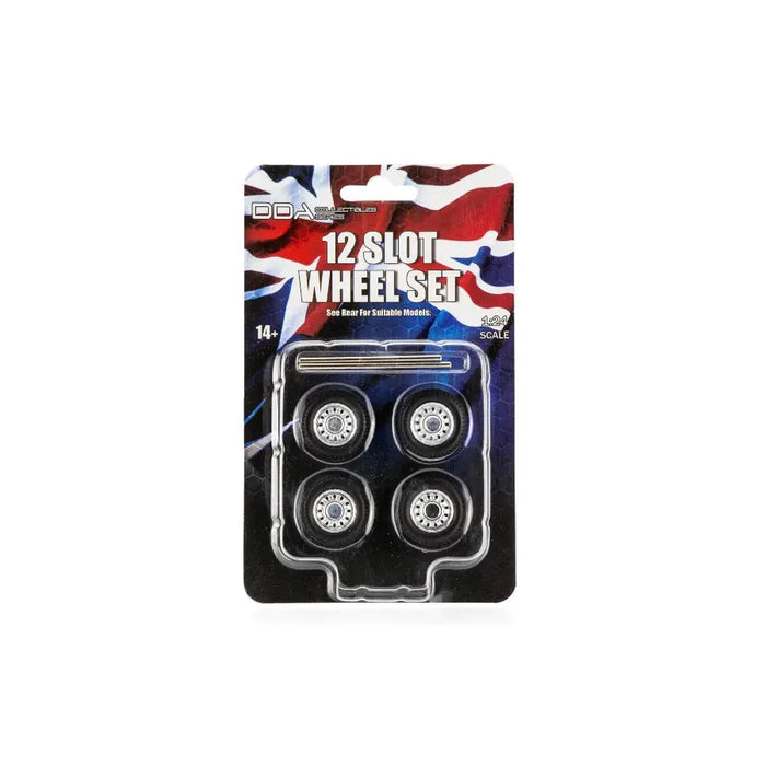 1/24 Set of 4 x 12 Slot Wheels w/Tyres & Axles - Suits Standard Models 1pc