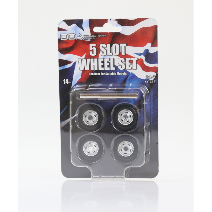 1/24 Set of 4 x 5 Slot Wheels w/Tyres & Axles - Suits Standard Models 1pc