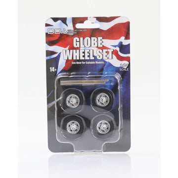 1/24 Set of 4 x Globe Wheels w/Tyres & Axles - Suits Standard Models 1pc