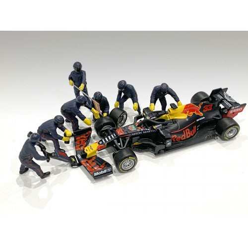 1/43 Blue F1 Pit Crew Figures 7pcs Set