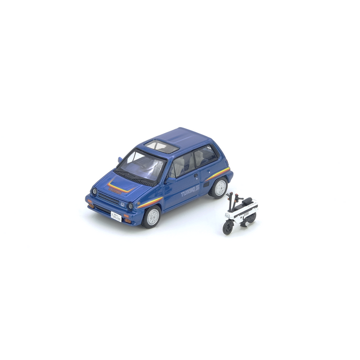 1/64 Honda City Turbo II Blue with White Motocompo