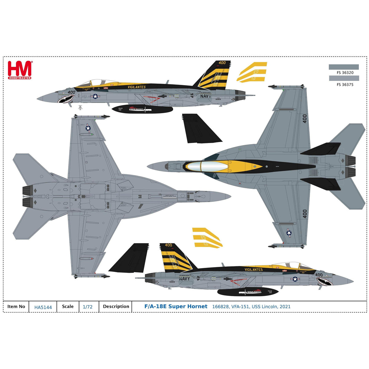 1/72 F/A-18E Vigilantes 166828 VFA-151 USS Lincoln 2021