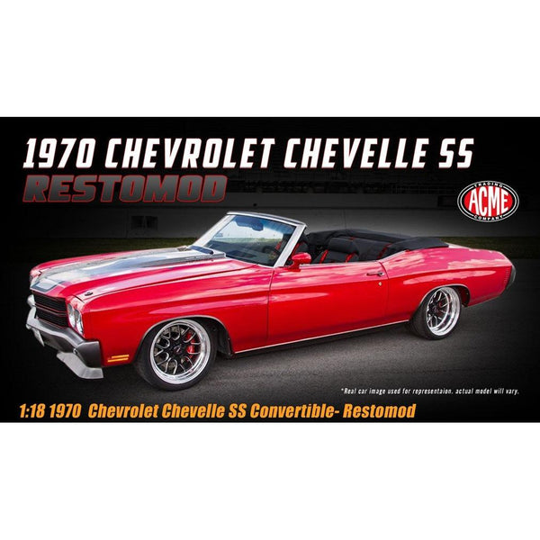 1/18 1970 Bright Red with Gunmetal Grey Stripes Chevrolet Chevelle Convertible Restomod