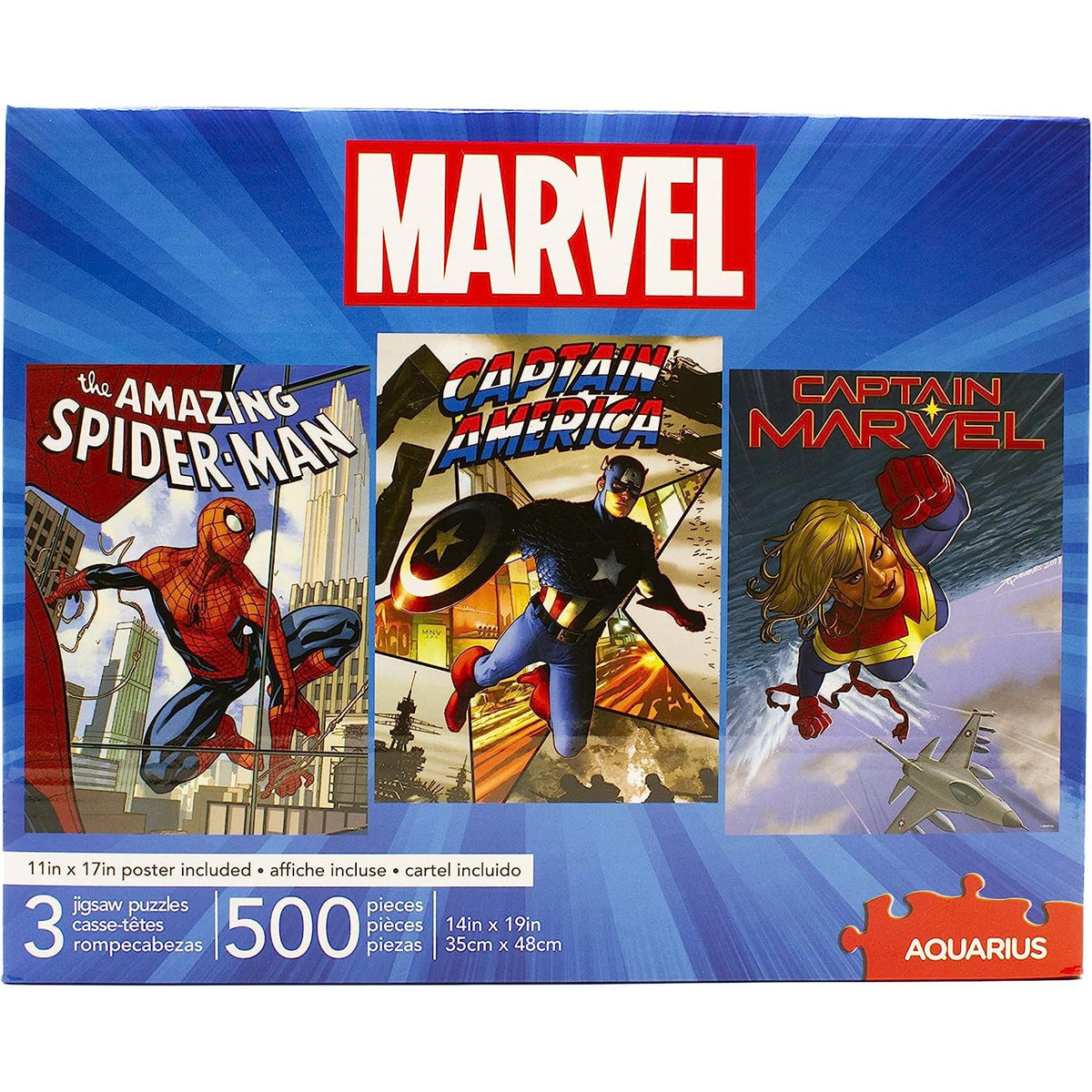 3 x 500pc Marvel Puzzle  The Amazing Spiderman, Captain America & Captain Marvel