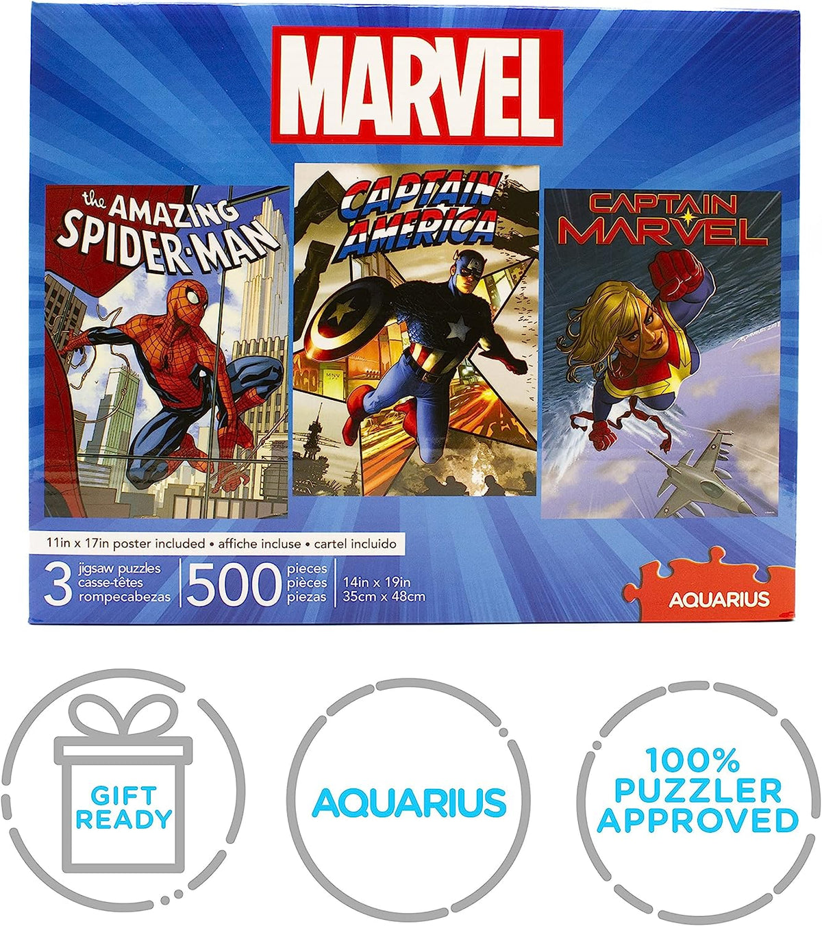 3 x 500pc Marvel Puzzle  The Amazing Spiderman, Captain America & Captain Marvel