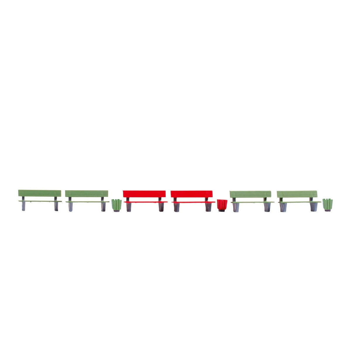 HO Benches (4 Green, 2 Red, 3 Bins)