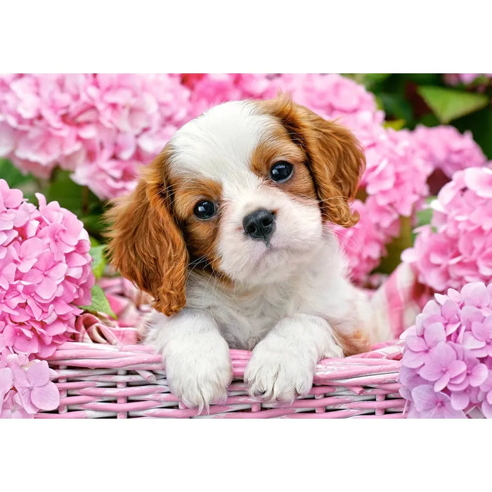 500pc Pup In Pink Flowers Puzzle