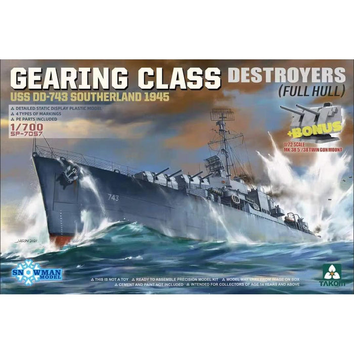 1/700 Gearing Class Destroyer USS DD-743 Southerland 1945 Snowman Full Hull Model Kit