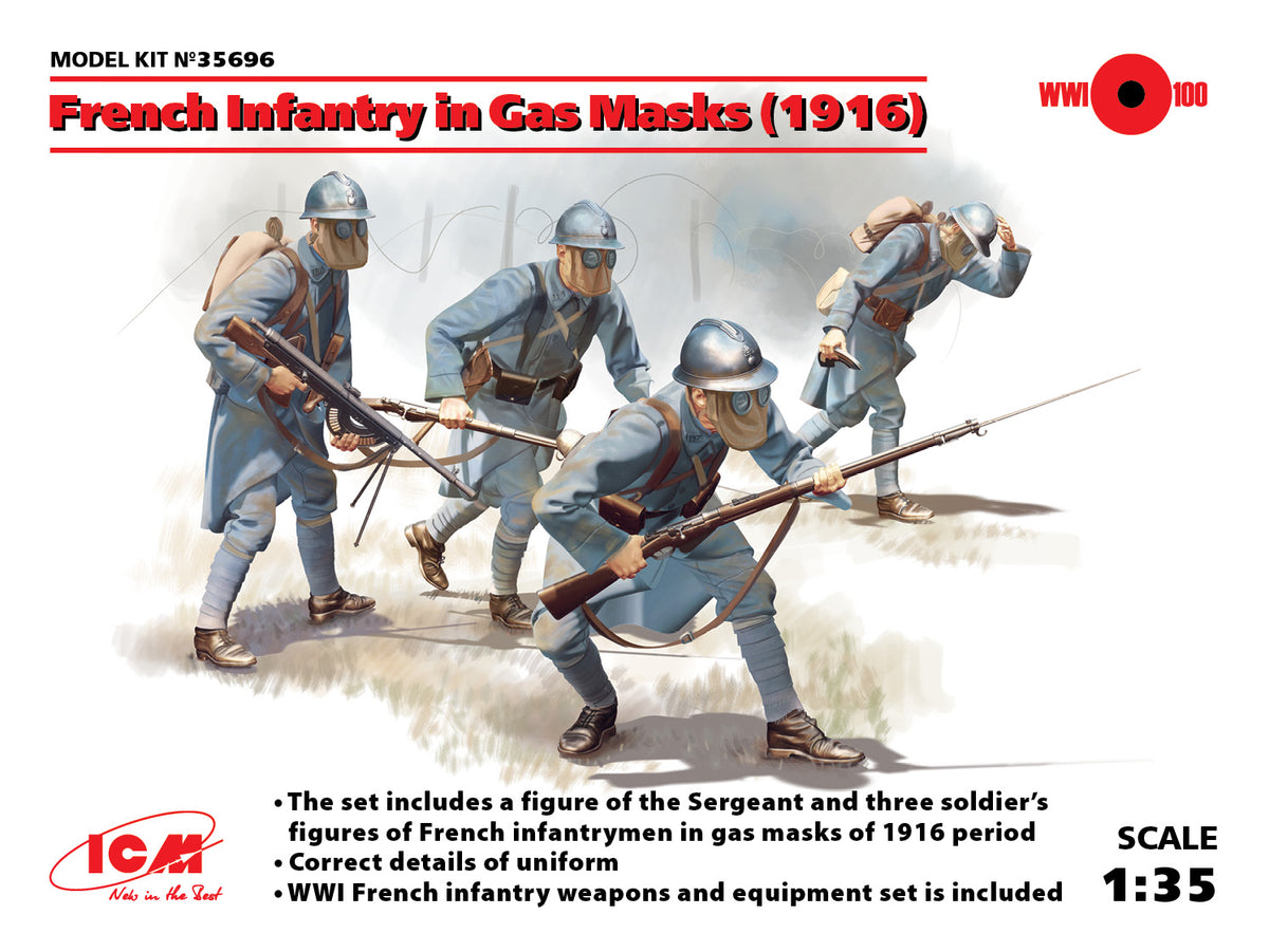 1/35 French Infantry in Gas Masks (1918) (4 Figures)
