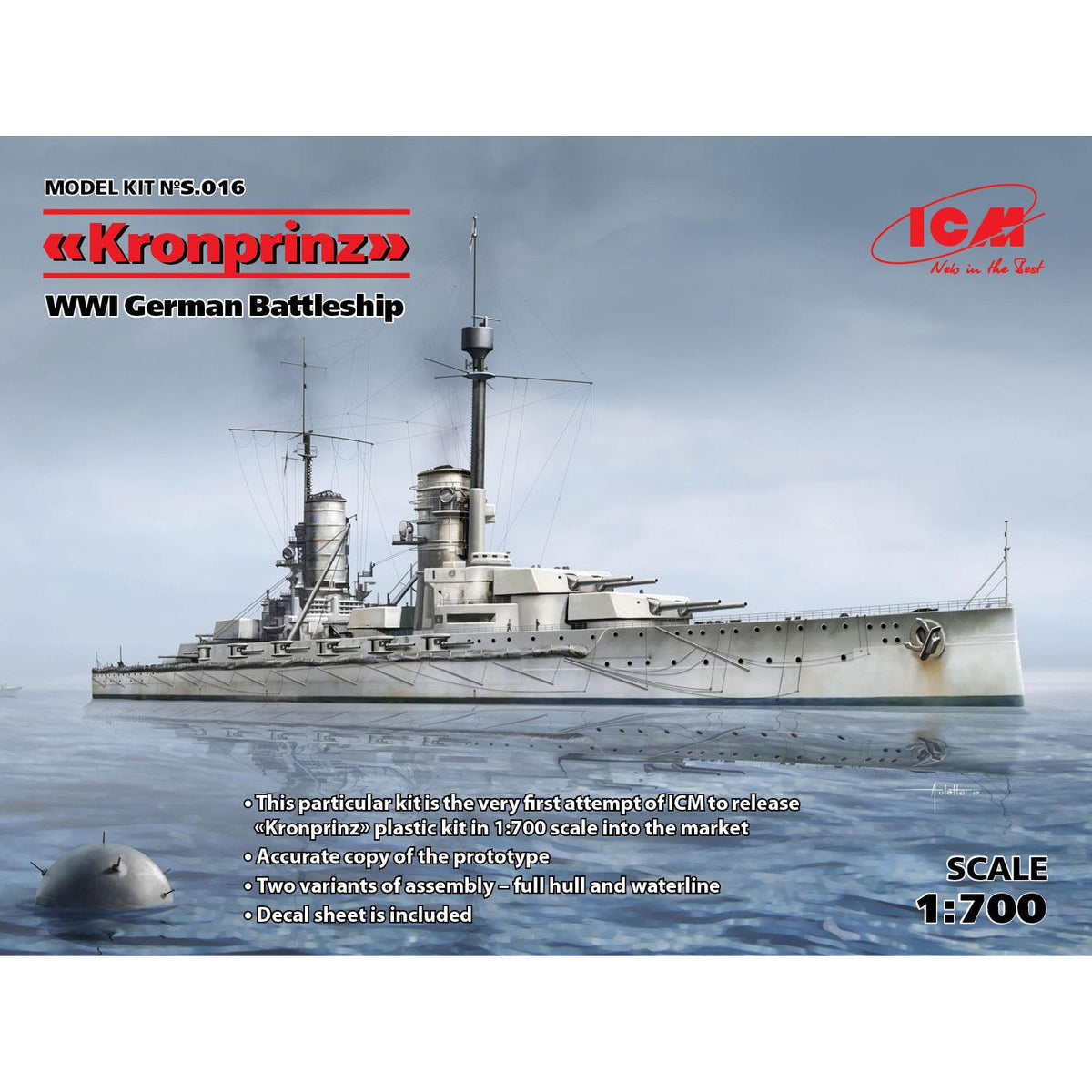 1/700 'Kronprinz' (full hull & waterline) WWI German Battleship