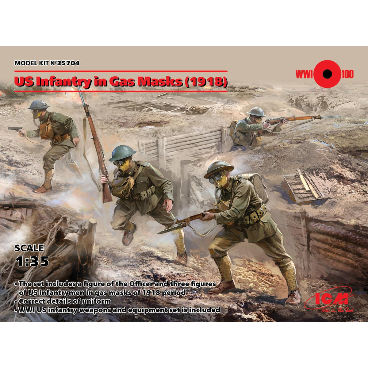 1/35 US Infantry in Gas Masks (1918) (4 Figures)
