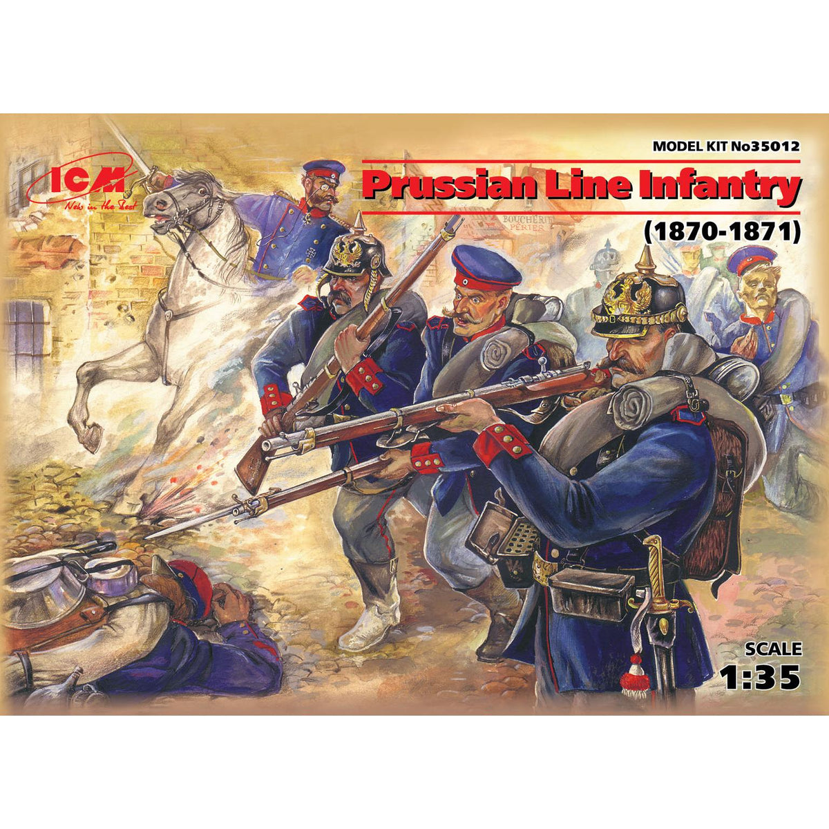 1/35 Prussian Line Infantry (1870-1871) (4 Figures - Officer on Horse 3 Soldiers)