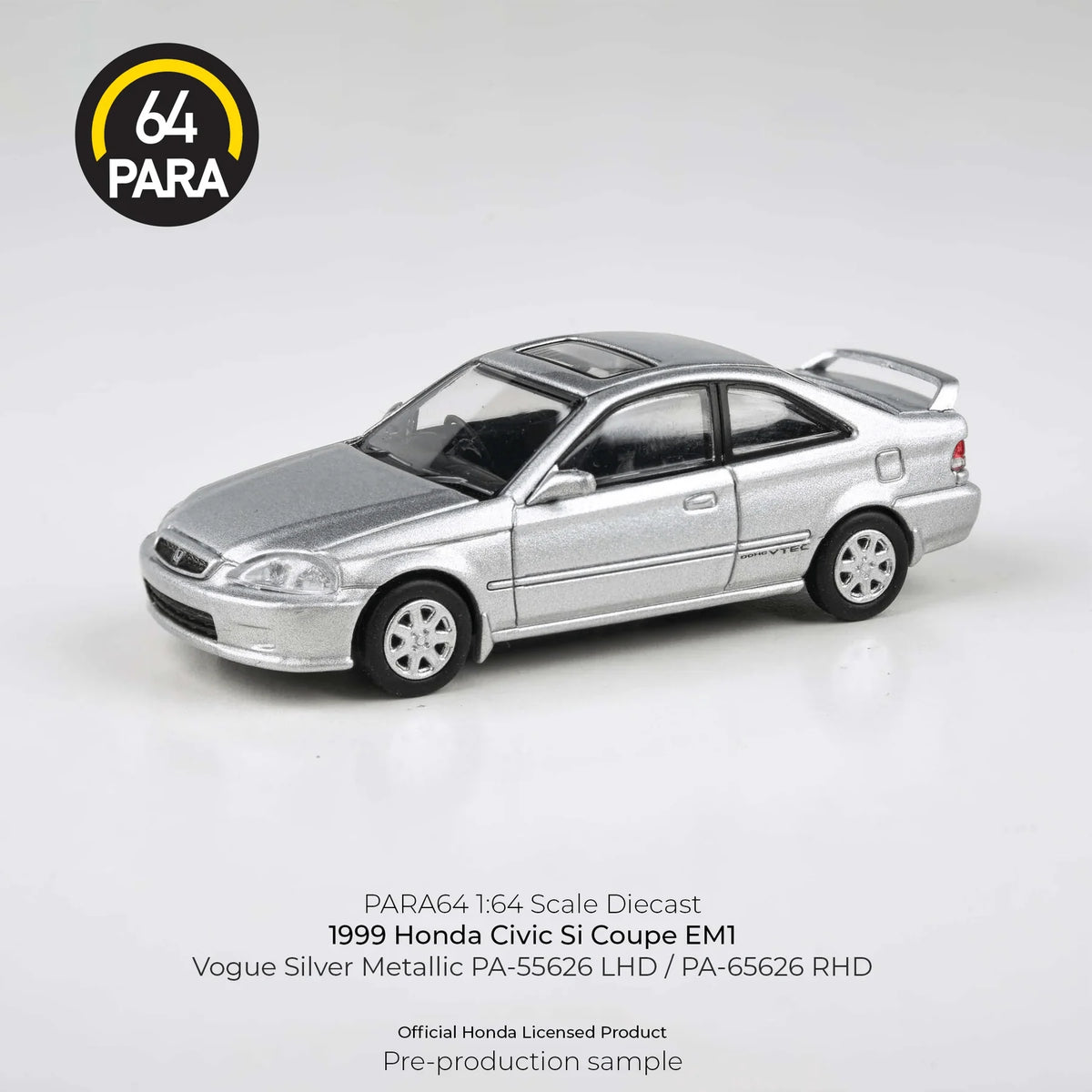 1/64 1999 Honda Civic EM1 Vogue Silver Metallic with Wing