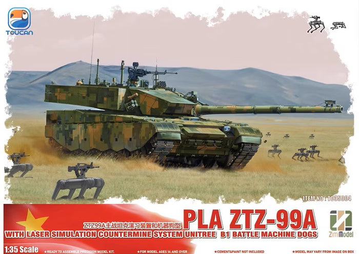 1/35 ZTZ-99A MBT with Laser Simulation Countermine System & Unitree B1 Battle Machine Dogs
