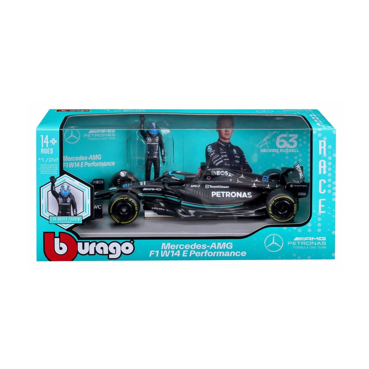 1/24 2023 F1 Mercedes-AMG W14 #63 with Russell Driver Figurine in WB