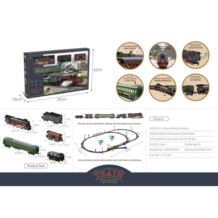 RC Steam Train Set with Lights & Steam Effect - Classic Oval Track - Window Box