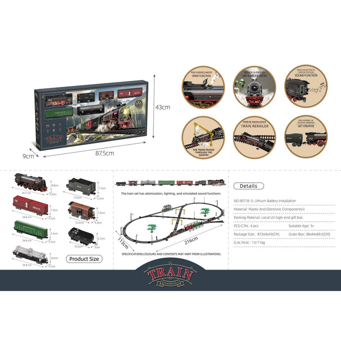 RC Steam Train Set with Lights & Steam Effect - Deluxe Bridge Track - Window Box