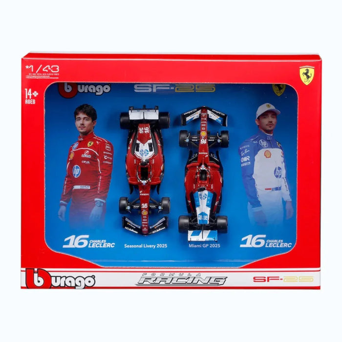 1/64 Premium 2025 Scuderia Ferrari SF-25 Charles Leclerc #16 Twin Pack Showcase