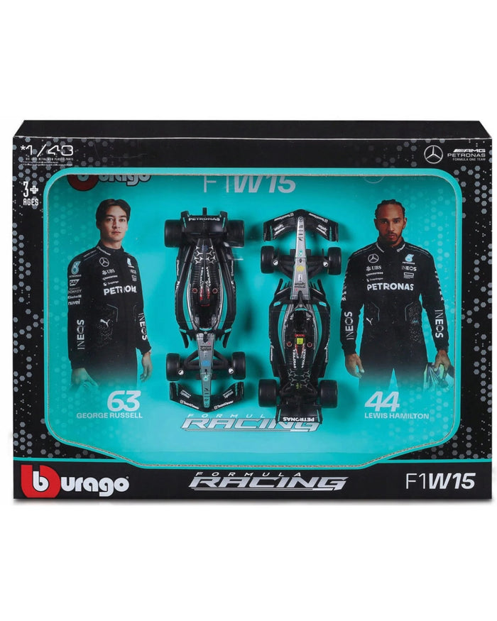 1/64 Premium 2025 Mercedes-AMG W16 Russell #63 Twin Pack Showcase