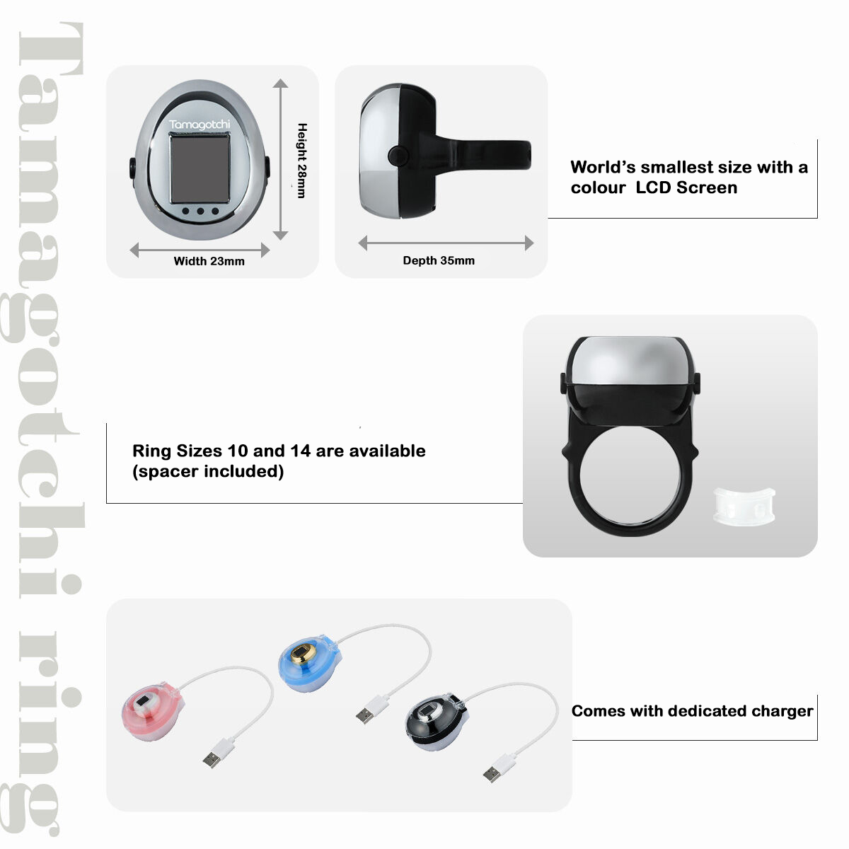 TAMAGOTCHI PICO RING SILVER x BLACK