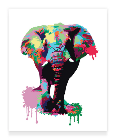 Premium Paint by Numbers Kit - Elephant Abstract Style Splash Art