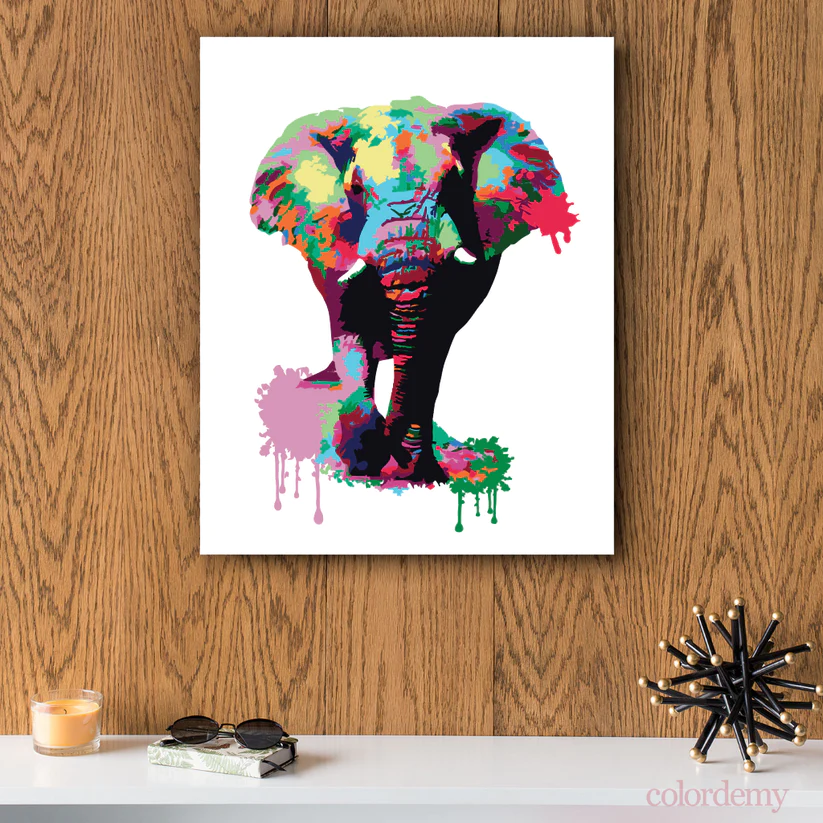 Premium Paint by Numbers Kit Elephant Abstract Style Splash Art Hobbyco