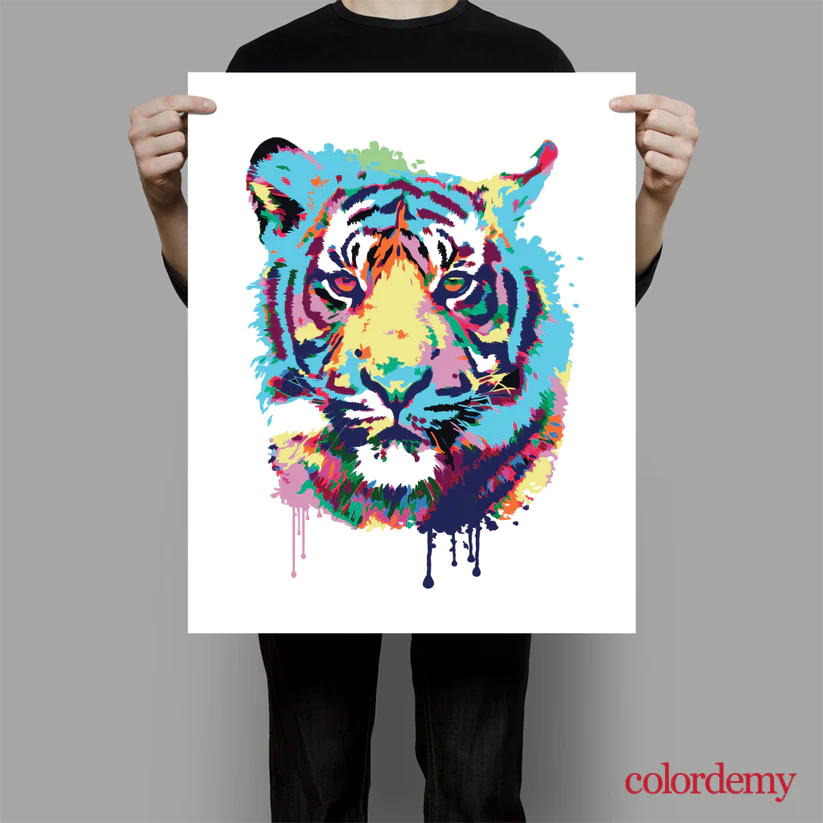Premium Paint by Numbers Kit Tiger Abstract Style Splash Art