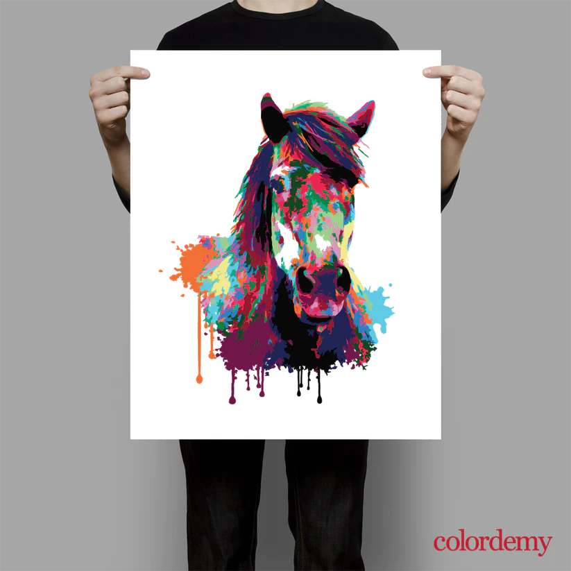 Premium Paint by Numbers Kit Horse Abstract Style Splash Art
