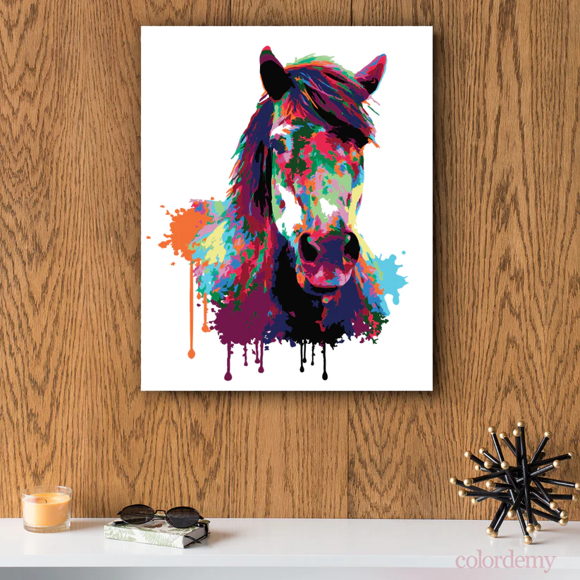 Premium Paint by Numbers Kit Horse Abstract Style Splash Art