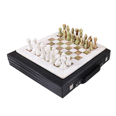 38cm Chess Set with Storage Box - Oceanic & White