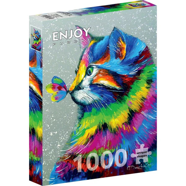 1000pc Bright Cat and Butterfly Jigsaw Puzzle