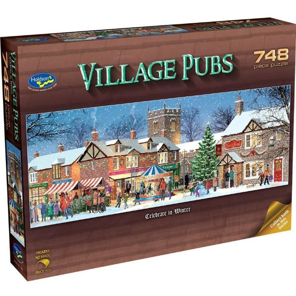 748pc Village Pubs Winter Panoramic Jigsaw Puzzle