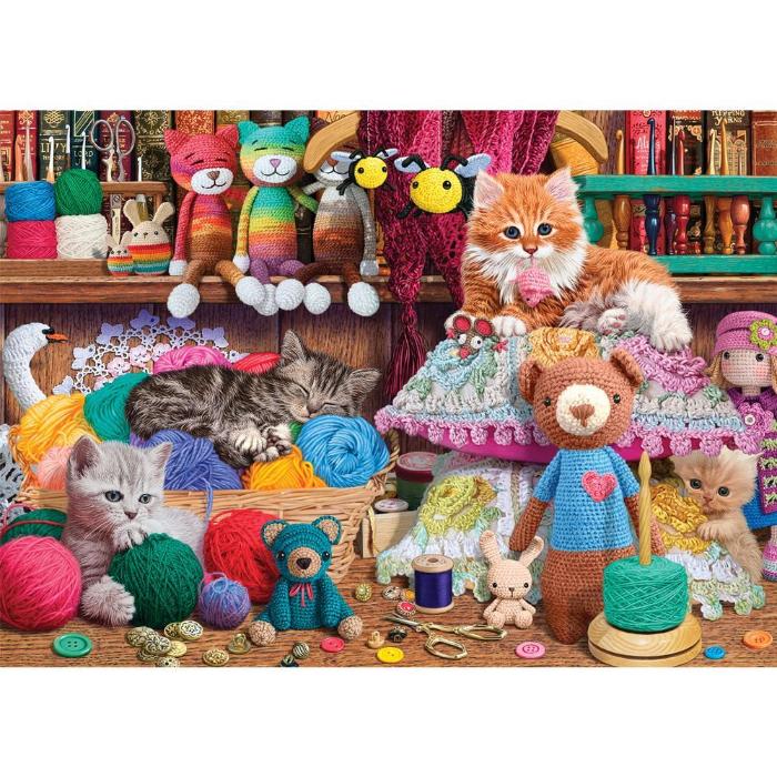 1000pc Cat Napping Crochet Kittens Jigsaw Puzzle
