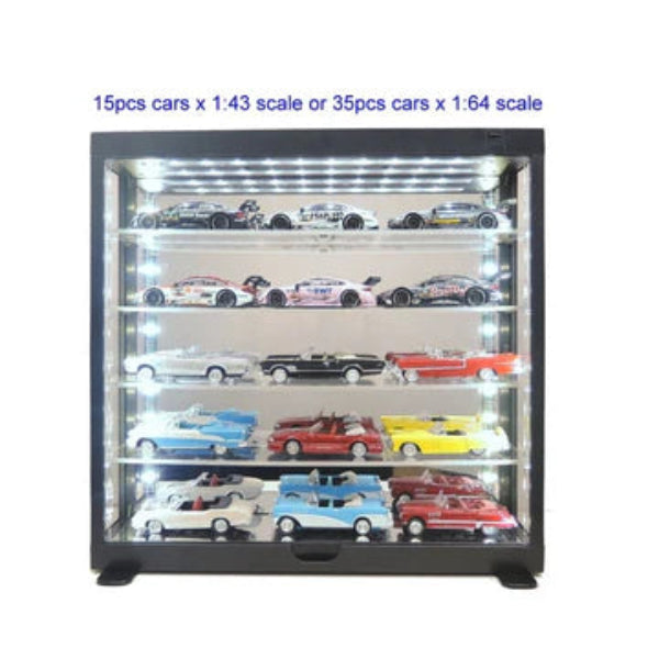 image2_Suits 1/64 & 1/43 Model Cars 5-Layers Led Display Case black w/Mirror Back and Mirror Base