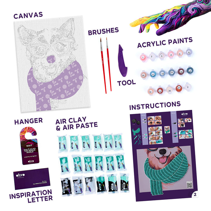 image5_3D Modeling+Painting Kit 30x40cm - Fashion Corgi