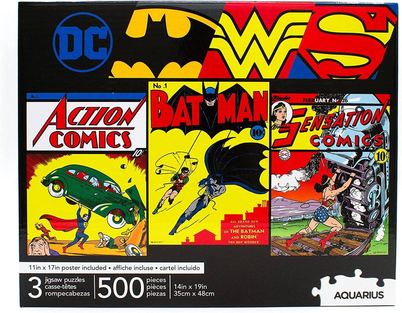 3 x 500pc DC Comics Puzzle  Retro Covers Superman, Batman & Wonder Woman