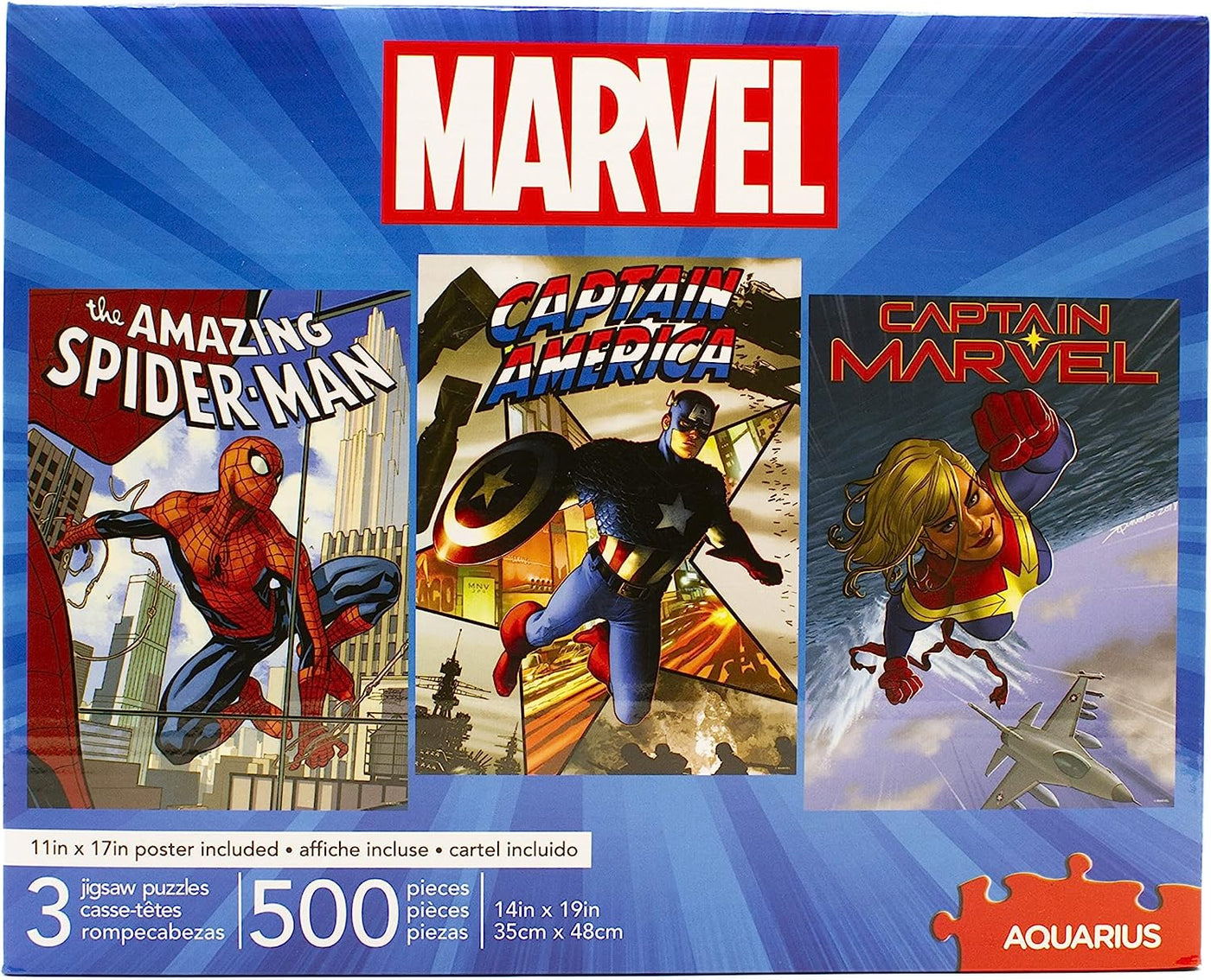 3 x 500pc Marvel Puzzle  The Amazing Spiderman, Captain America & Captain Marvel