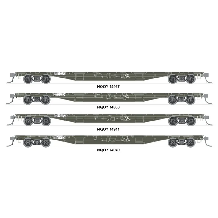HO NQOY Container Wagon Grime 4pk
