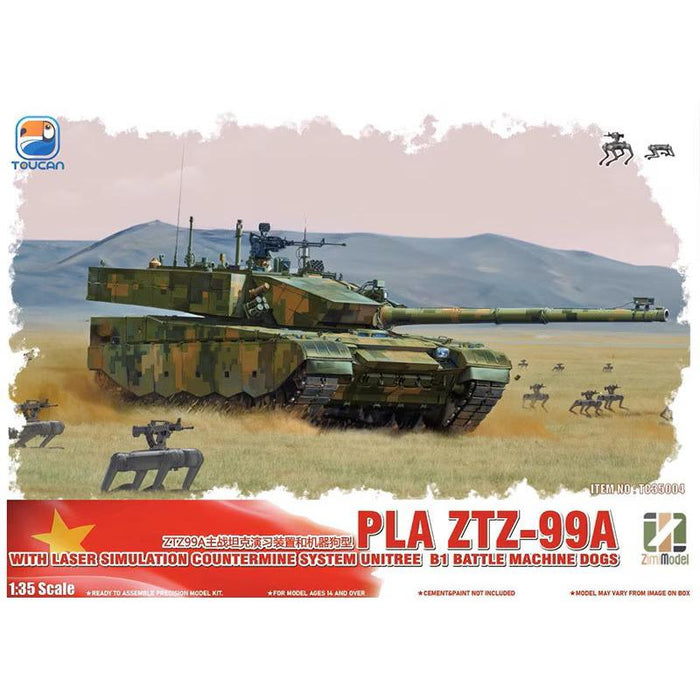 1/35 ZTZ-99A MBT with Laser Simulation Countermine System & Unitree B1 Battle Machine Dogs