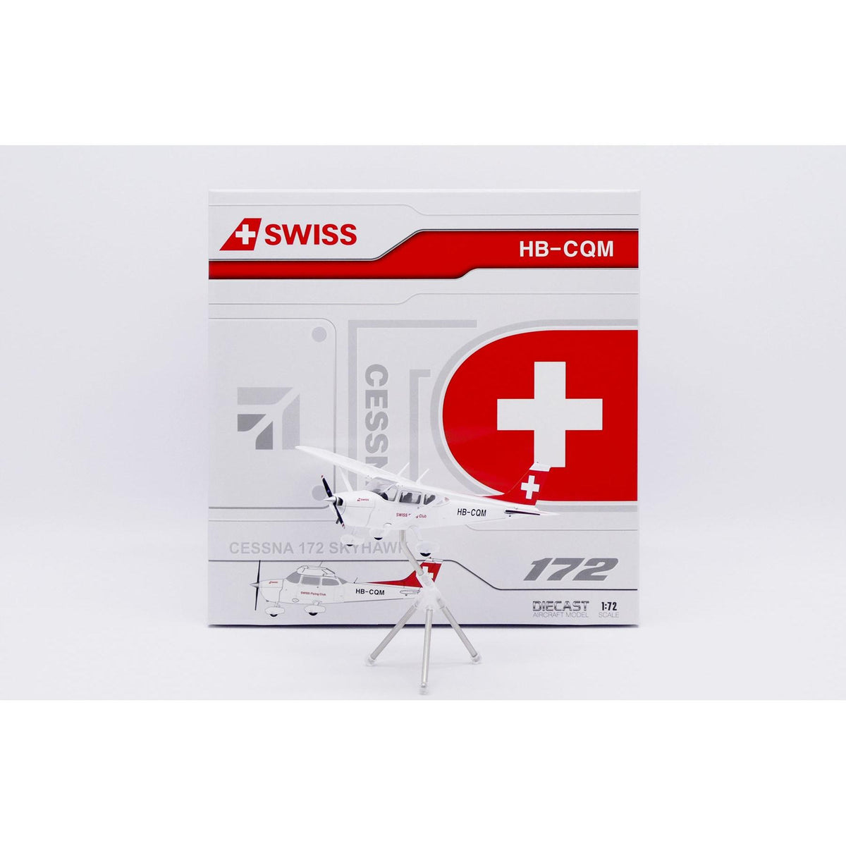 1/72 Swiss Flying Club Cessna 172N Skyhawk Reg: HB-CQM with Stand