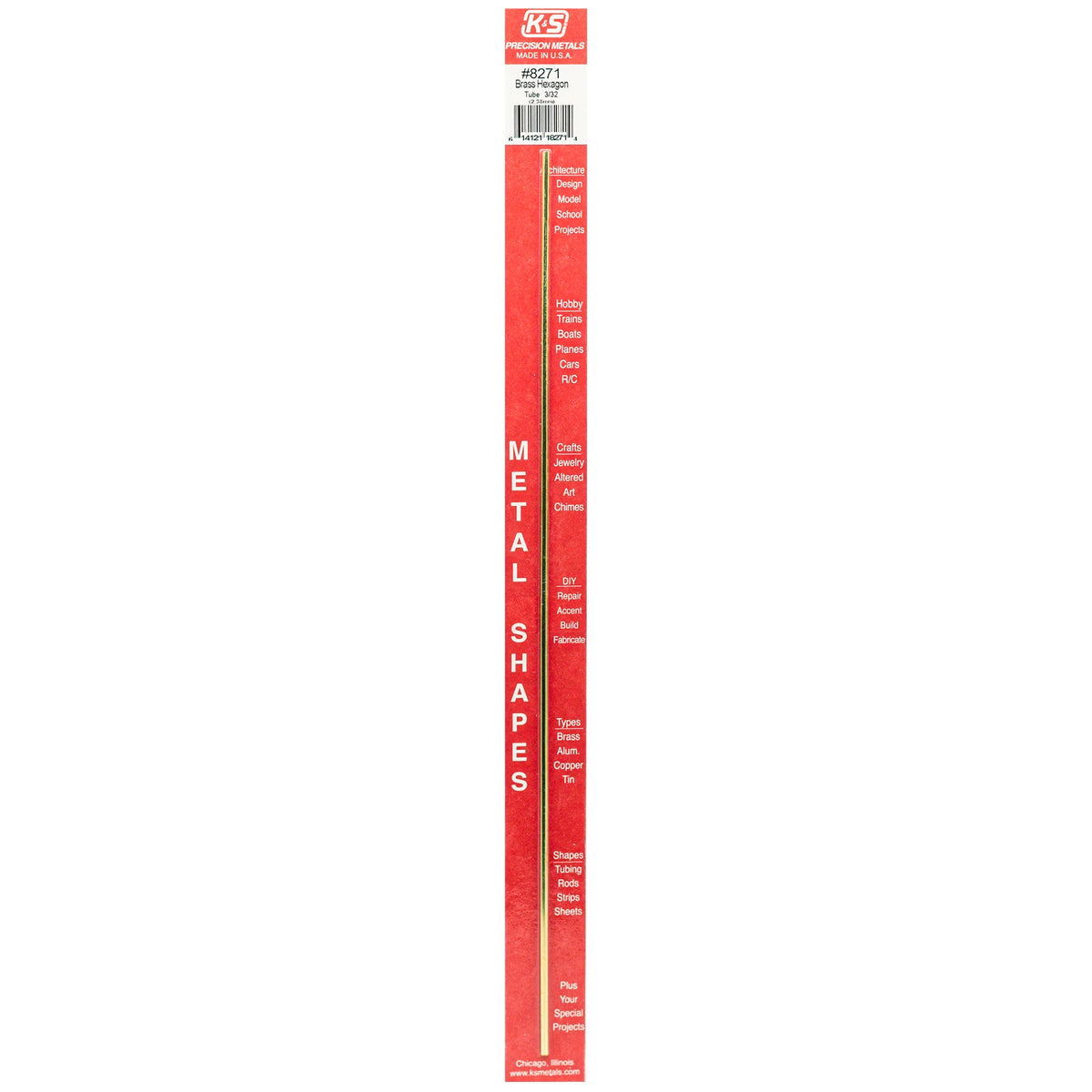 Brass Hex Tube 3/32" x 12" (0.014" Thick) 1pc