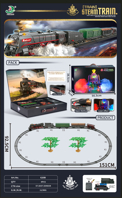 Electric Steam Train Set with Lights & Steam Effect - Carry Case (68pc)