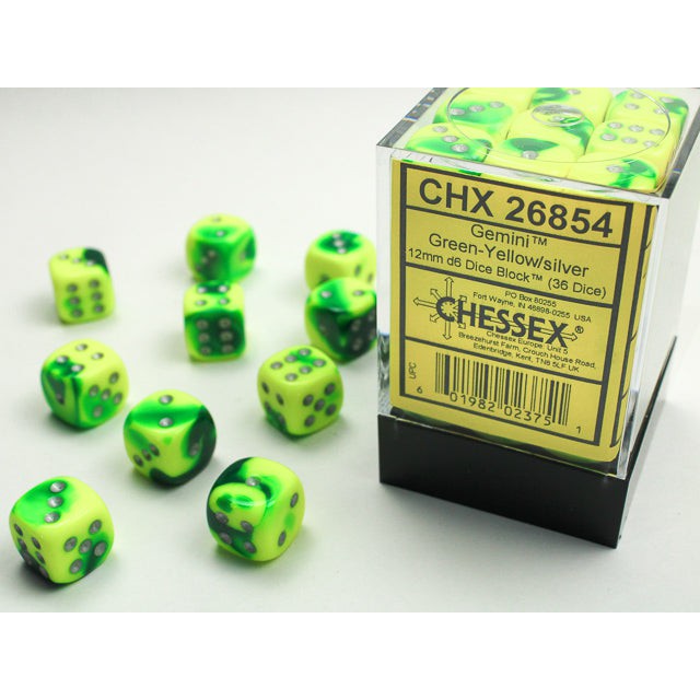 Gemini 12mm d6 Green Yellow/Silver Block 36