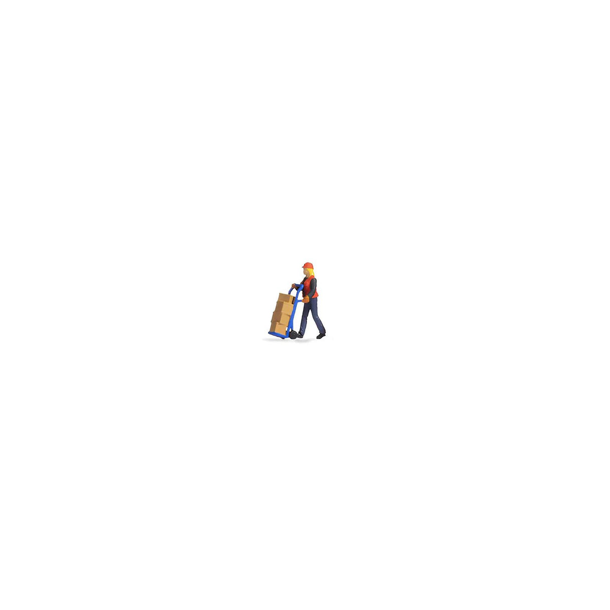 image2_HO Tiny Scenes 'Warehousing' (1 Figure Walking with a Sack Truck Loaded with Parcels)
