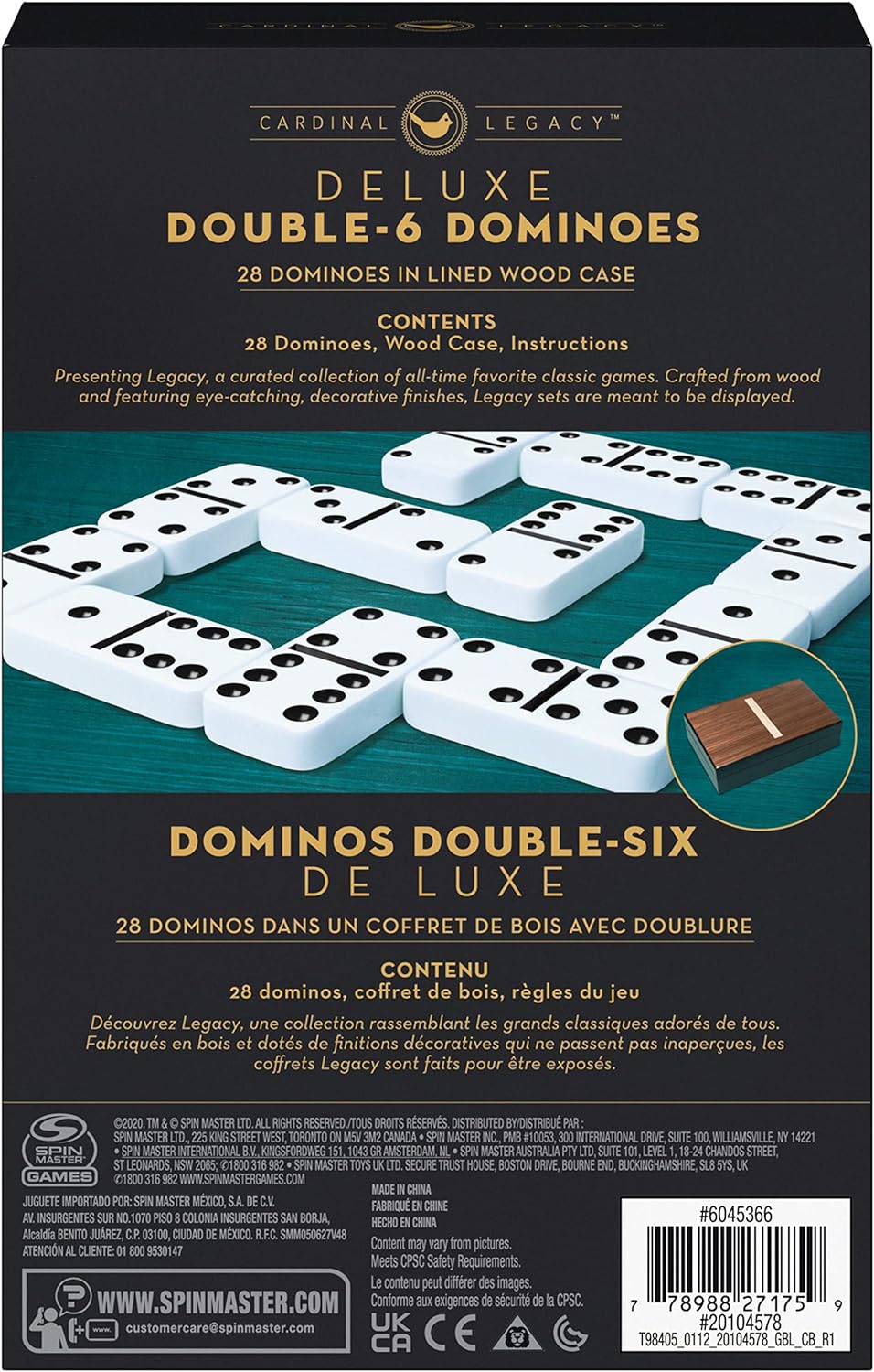 Legacy Deluxe Double 6 Dominoes with Wooden Storage Case
