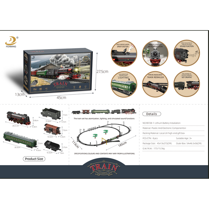 RC Steam Train Set with Lights & Steam Effect - Classic Oval Track