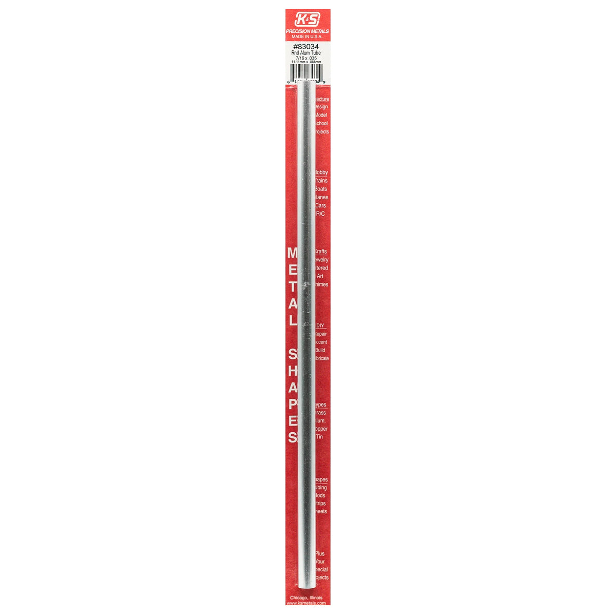 Round Aluminum Tube: 7/16" OD x 0.035" Wall x 12" Long (1pc)