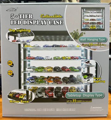 Suits 1/64 & 1/43 Model Cars 5-Layers Led Display Case black with Mirror Back and Mirror Base