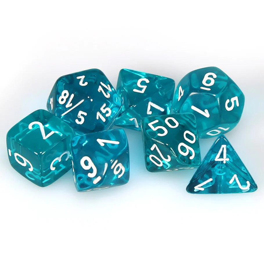 Translucent Polyhedral Teal/White 7-Die Set